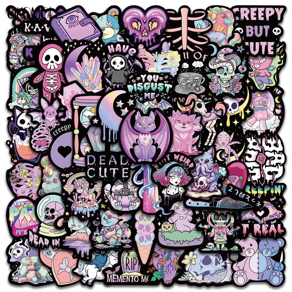 Cartoon Gothic Purple Graffiti Stickers 10/30/56pcs for Luggage, Skateboard, Suitcase, DIY Decals (ONLINE ORDER ONLY)