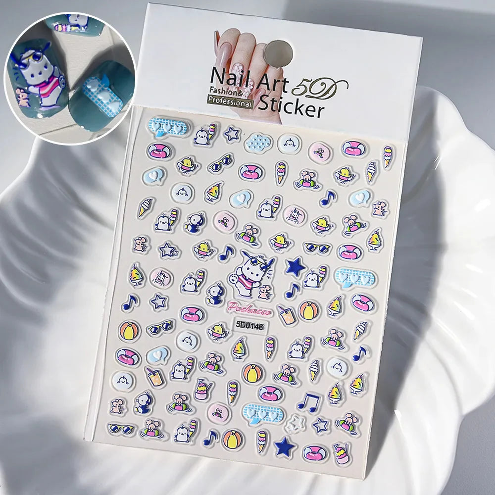 1pc 5D Cartoon Nail Art Stickers Waterproof Matte Finish with Kuromi, Cinnamoroll & Hello Kitty Designs Perfect for DIY Manicure (Online Order Only)