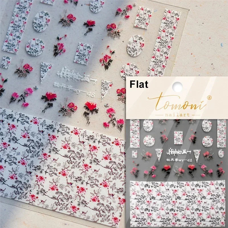 Pale Flower Bouquet Label Bowknot Stationery Sunflower Daisy Leaf 3D Self Adhesive Nail Art Stickers Rhinestone Manicure Decals (Online Order Only)