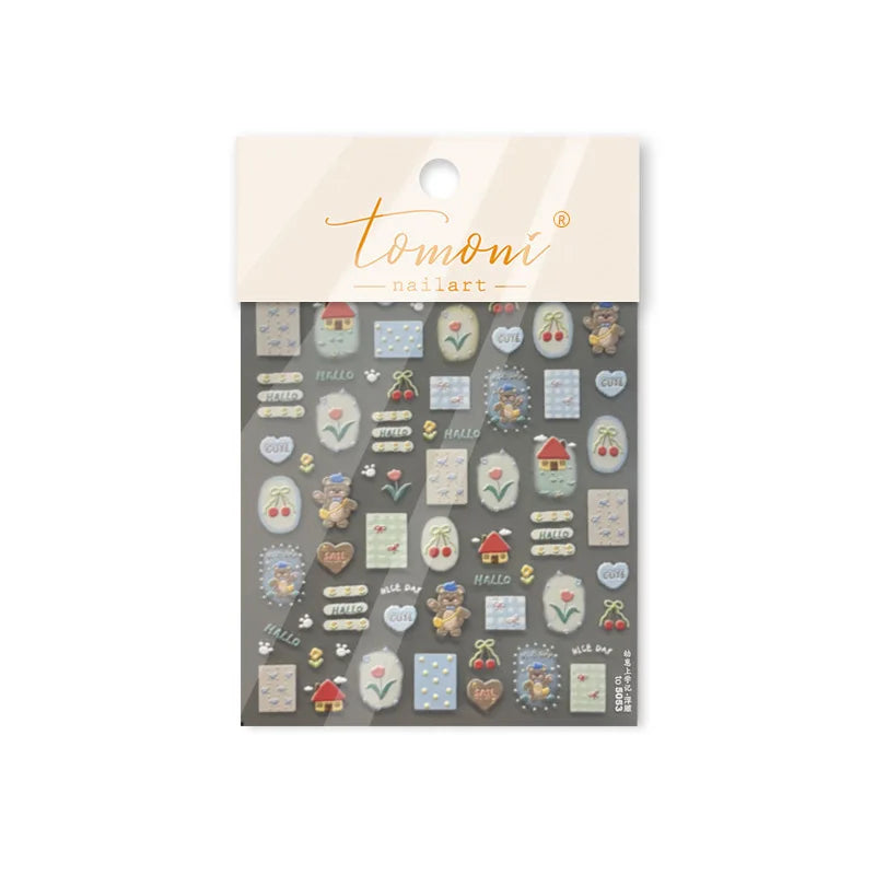 Bear Star Bowknot  Duck Cherry House Mini Flower Butterfly Line Bow Tie Apple Gird Cute Chic Nail Art Stickers Manicure Decals (ONLINE ORDER ONLY)
