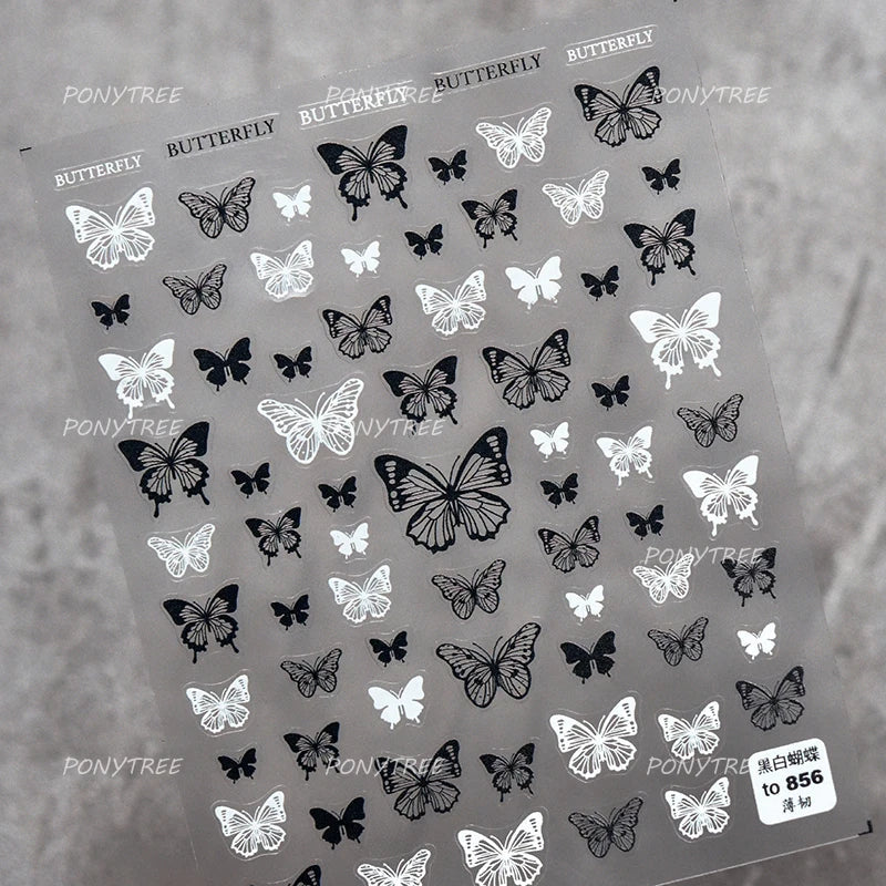 Chic Butterfly Flower Lily Lilium Narcissus Line Beautiful Blue Pearl Self Adhesive Nail Art Stickers Decorations Manicure Decal (Online Order Only)
