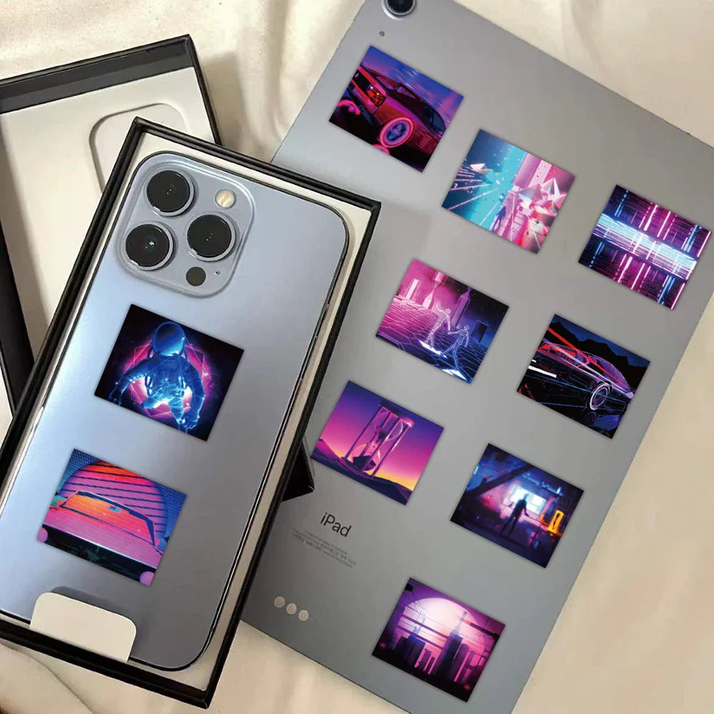 10/30/52pcs Psychedelic Laser Steam Wave Stickers INS Style Cartoon Graffiti Decals Phone Diary Car Aesthetic Sticker Decoration (ONLINE ORDER ONLY)