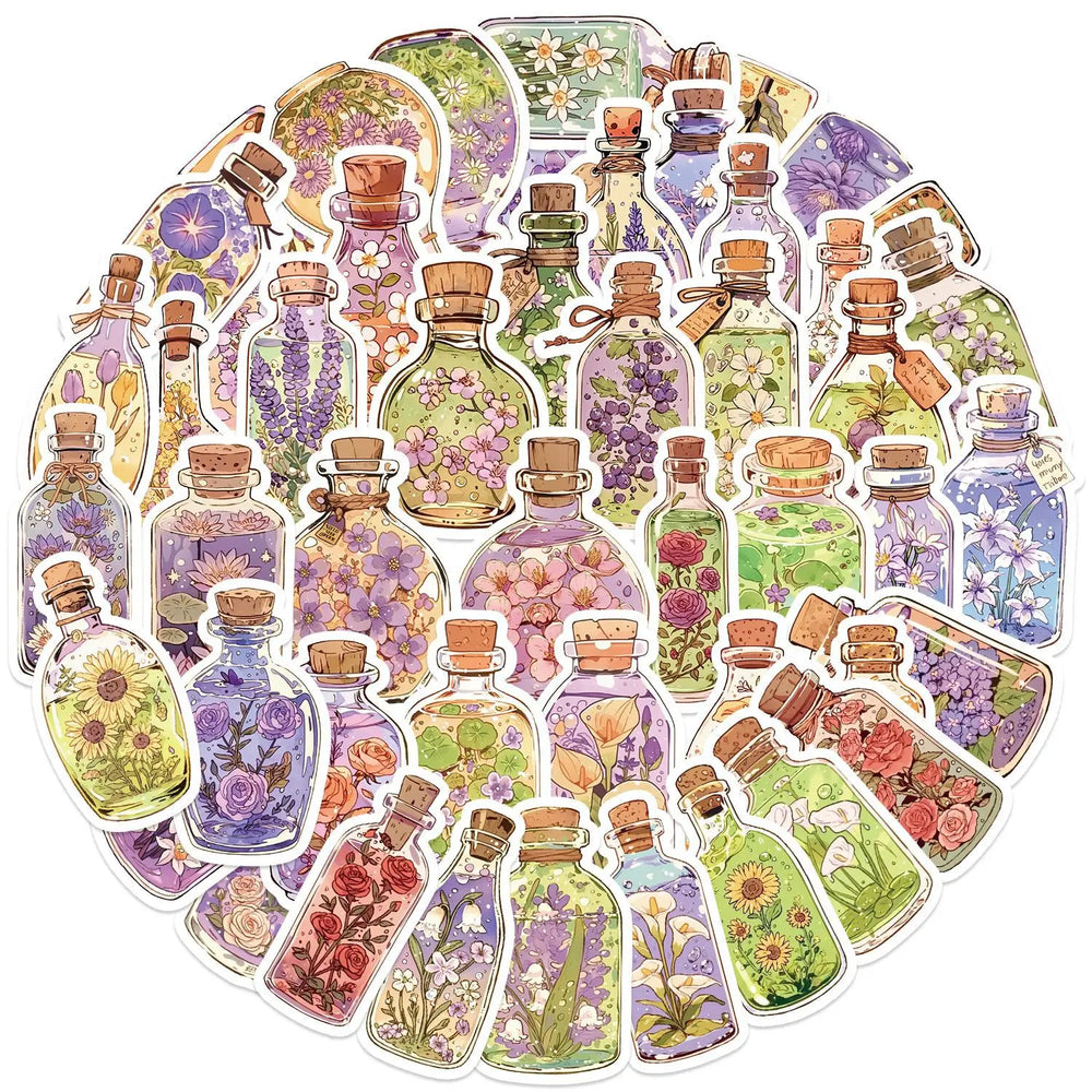 Cute Flower Glass Bottle Cartoon Stickers for Suitcase, Skateboard, Laptop, Luggage, Phone (Online Order Only)