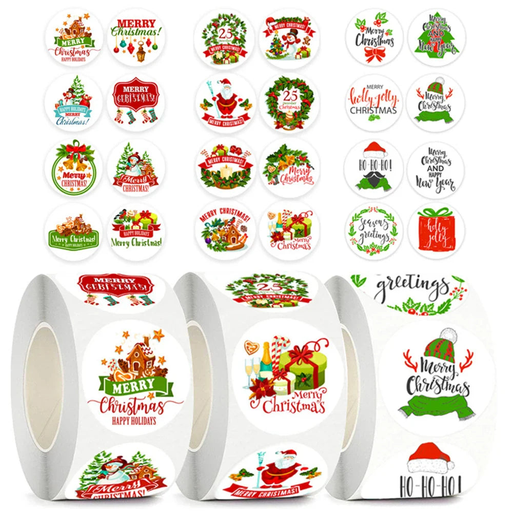 100-500pcs Christmas Gift Decorative Stickers 1 Inch Round Thank You Labels Handmade Candy Biscuits Packaging Christmas Sticker (ONLINE ORDER ONLY)