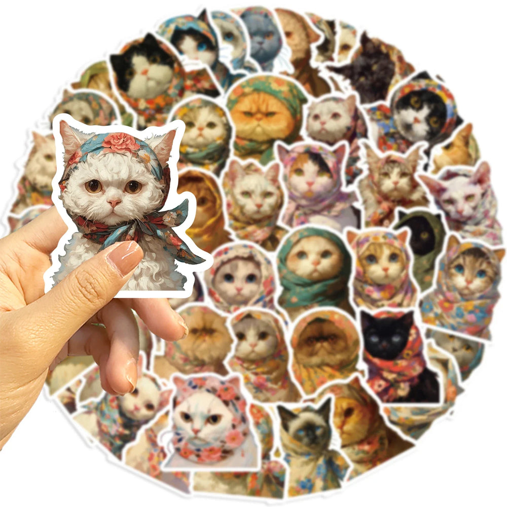 50pcs Kawaii Animals Cat Meme Sticker Sticky Aesthetic Decorative Scrapbook Cute Sticker DIY Phone Stationery School Supplies (Online Order Only)