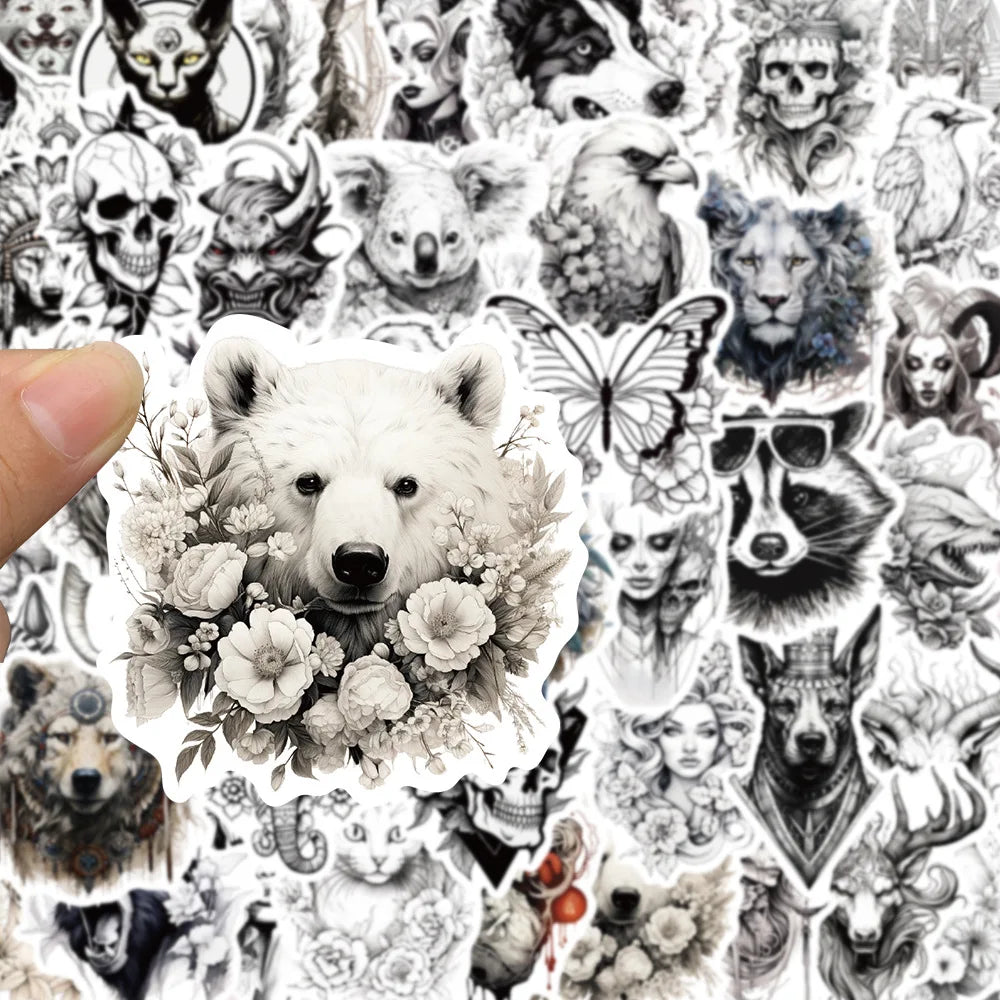 10/30/50pcs Black and white animal aesthetic decoration Sticker For Snowboard Laptop Luggage Car Fridge DIY Styling Vinyl (ONLINE ORDER ONLY)