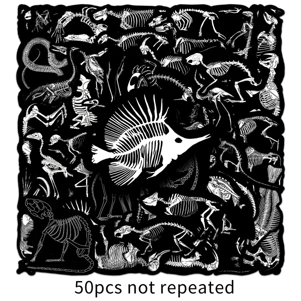 Black Animal Fossil Skeleton Stickers for Phone Laptop Luggage Skateboard Decals (Online Order Only)
