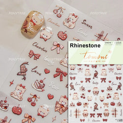 Sweet Dessert Cute Bear Cake Apple Flower Strawberry Jam Lace Line Bear Footprints Adhesive Nail Art Stickers Manicure Decals (ONLINE ORDER ONLY)