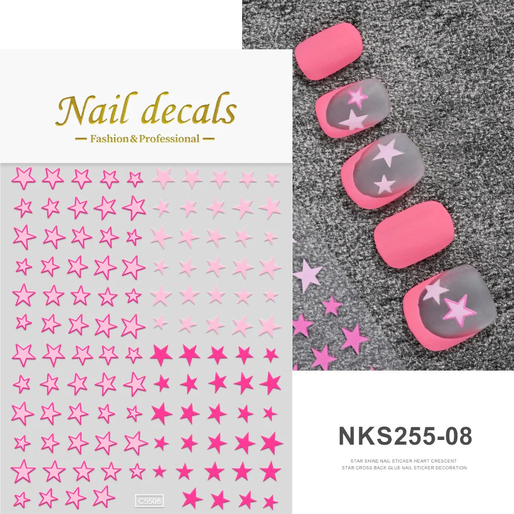 1 Sheet Star Nail Art Stickers 3d Self Adhesive Nail Decals Black White Golden Silver Color Star Design Nail Supplies Accessory (ONLINE ORDER ONLY)