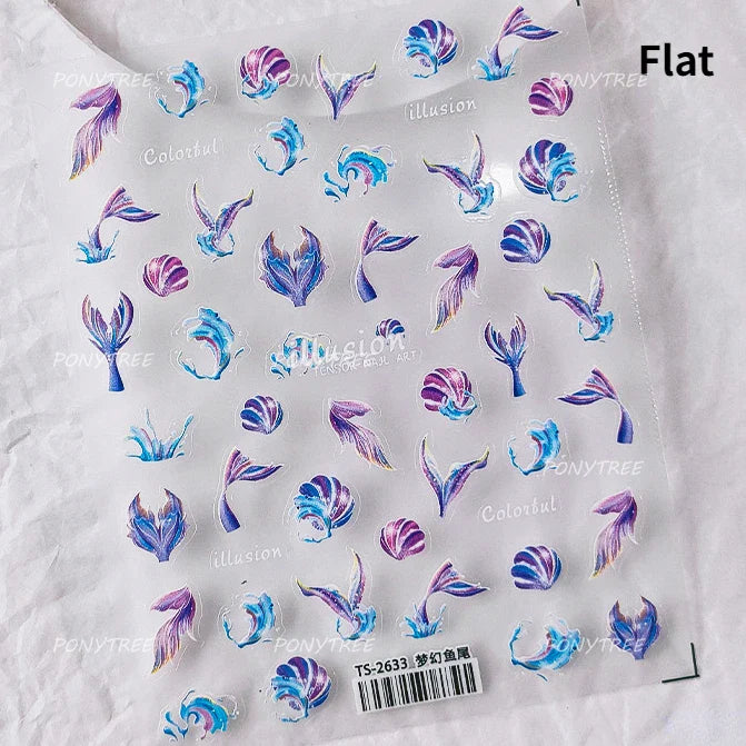 Conch Starfish Shell Beach Fish Star Ocean Colorful Water Bubbles Summer Delicate Self Adhesive Nail Art Stickers Manicure Decal (ONLINE ORDER ONLY)