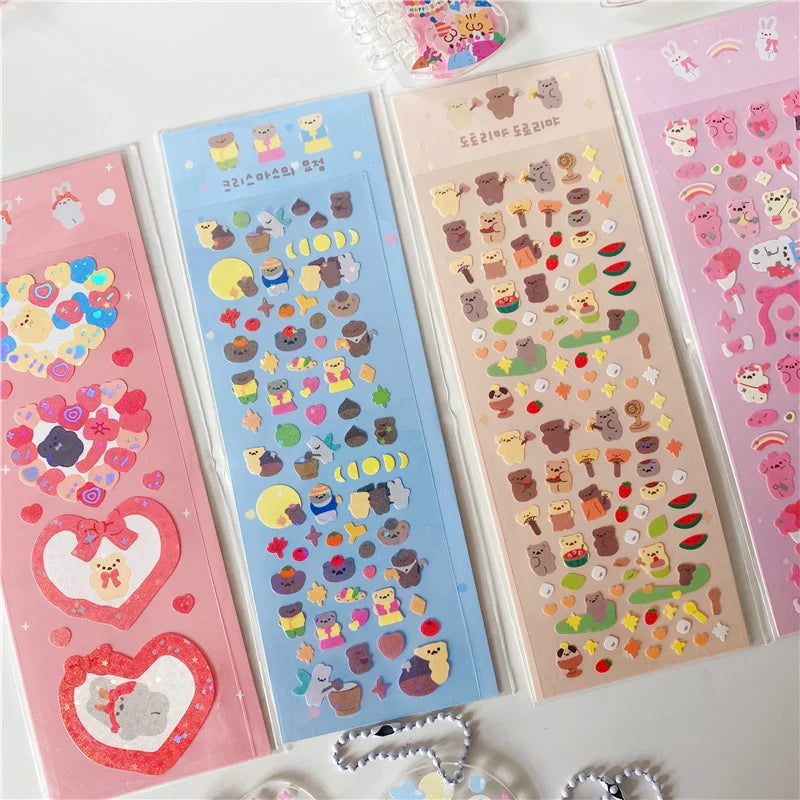 1pc Hot Silver Kawaii Bear Stickers Glitter Scrapbooking Decorative Cute Sticker Korean DIY Diary Album Stick Label Stationery (Online Order Only)