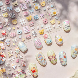 Cute Little Cat Colourful Flower Bowknot Umbrella Rain Boot Paintings Paper Boat Daisy Duckling Nail Art Sticker Manicure Decals (ONLINE ORDER ONLY)