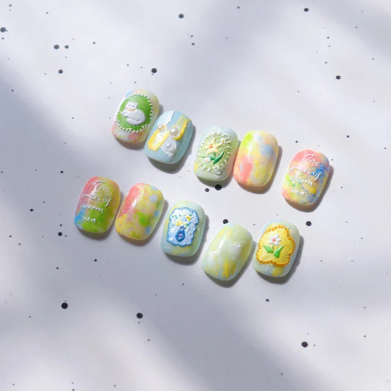 Cat Kitten Rabbit Flower Bouquet Bowknot Vase Bunny Grid Star Blocks Round Warm Sun Decoration Nail Art Stickers Manicure Decals (ONLINE ORDER ONLY)