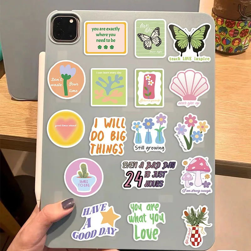 10/30/50PCS Inspiring Pink Green Children's PVC Sticker Aesthetic Decoration Scrapbooking Stationery School Supplies for Kids (ONLINE ORDER ONLY)