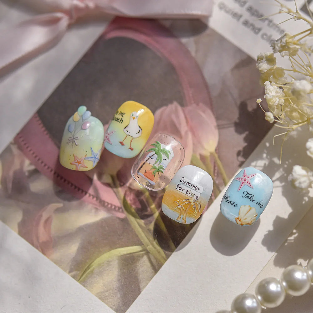 Summer Beach Bikini Watermelon Hat Sandals Ice Cream Shell Conch Starfish Cat Duck Nail Art Decoration Stickers Manicure Decals (ONLINE ORDER ONLY)