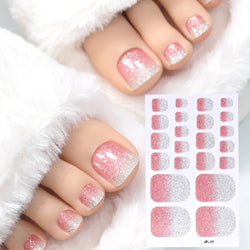 22Tips Pink Red Glitter Design Baking-free Toenail Stickers Solid Color Adhesive Full Cover Toe Nail Strip Slider Manicure Decal (ONLINE ORDER ONLY)