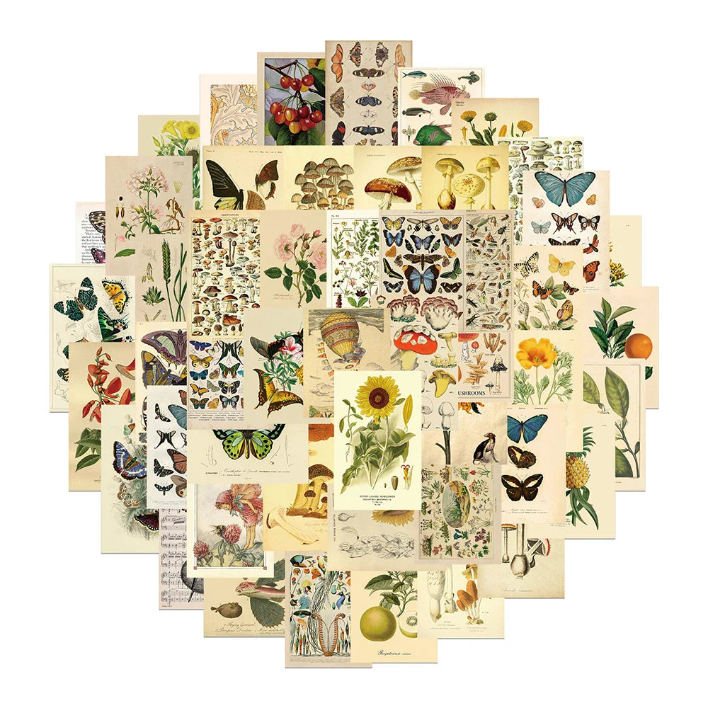 Retro Butterfly Flower Stickers Vintage Decals DIY Phone Laptop Suitcase 10/30/50PCS (ONLINE ORDER ONLY)