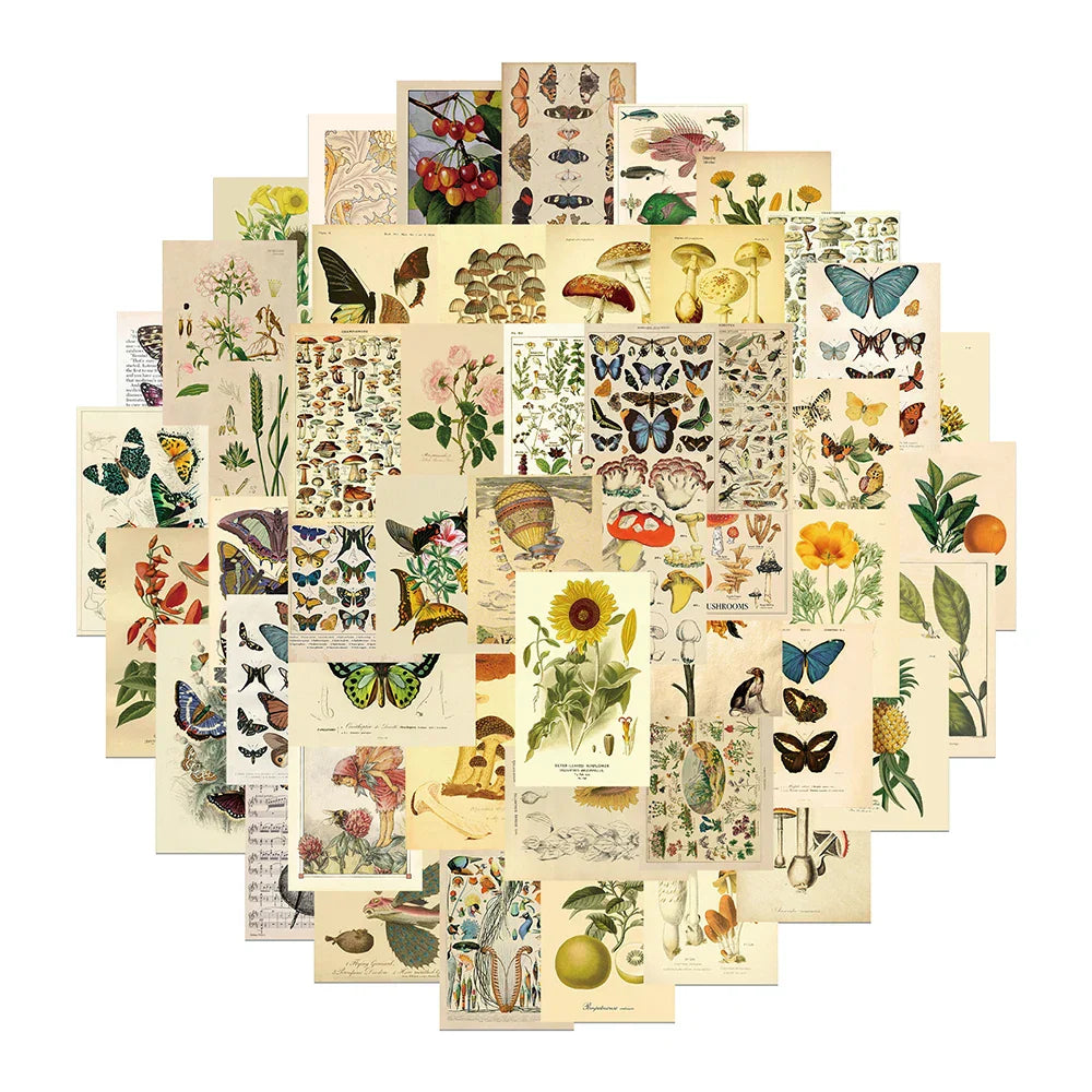 Retro Butterfly Flower Stickers Vintage Decals DIY Phone Laptop Suitcase 10/30/50PCS (ONLINE ORDER ONLY)