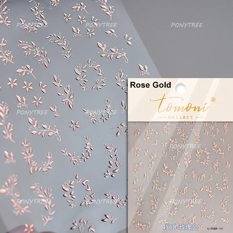 Wet Garden White Flower Leaves Elegant Beautiful Petal Delicate 5D 3D Charming Spring Adhesive Nail Art Stickers Manicure Decals (ONLINE ORDER ONLY)
