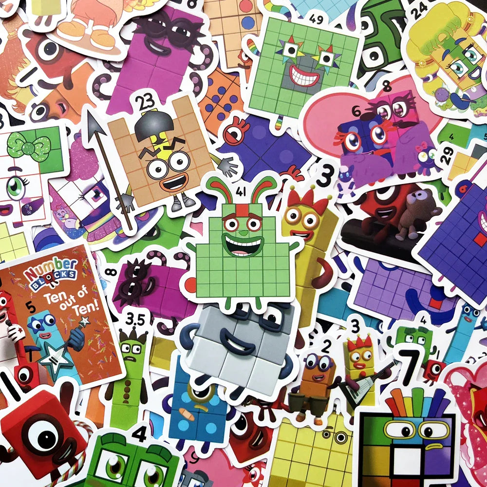 52Pcs Cartoon Stickers Numbers Building Block Notebook Laptop Scrapbooking Teacher Supplies Classroom Water Bottle Skates Toys (ONLINE ORDER ONLY)
