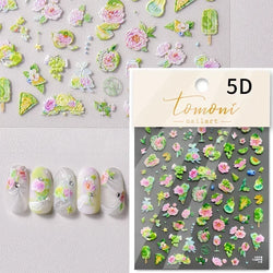 Pale Flower Bouquet Label Bowknot Stationery Sunflower Daisy Leaf 3D Self Adhesive Nail Art Stickers Rhinestone Manicure Decals (Online Order Only)