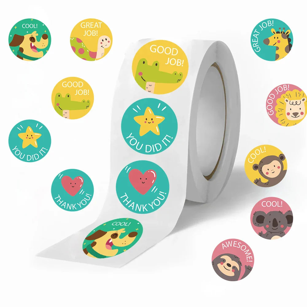 500pcs/Roll Cartoon Animals Stickers Kawaii Teacher Reward Diy Pvc Laptop Decals Decoration Stiker Children Toy Girl Gift (ONLINE ORDER ONLY)