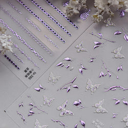 Hot Stamping Purple Line Love Heart Lace Bowknot Chain Branches Star Flower Leaf Butterfly Plant Flower Nail Art Stickers Decals (Online Order Only)