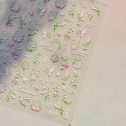 Romantic Lily of The Valley Candle Holder Wreath Bowknot Butterfly Dreamy Adhesive Nail Art Decorations Stickers Manicure Decals (Online Order Only)