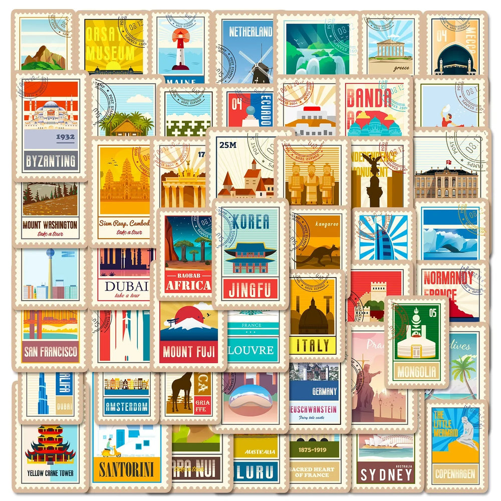 Travel Landmark Stickers 10/25/50pcs for Suitcase Notebook Guitar Laptop Phone Water Bottle (ONLINE ORDER ONLY)