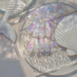Mermaid Girl Conch Starfish Shell Bowknot Fish Scale Purple Ribbon Water Bubbles Chic Adhesive Nail Art Sticker Manicure Decals (ONLINE ORDER ONLY)