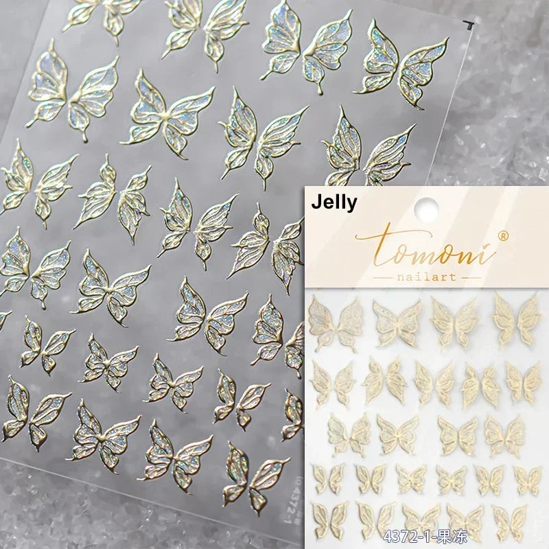 Dreamy Charming Shiny Beautiful Black White Butterfly Flower Love Heart Bowknot 5D Self Adhesive Nail Art Sticker Manicure Decal (ONLINE ORDER ONLY)