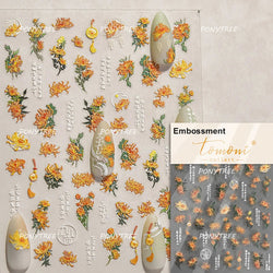Trumpet Creeper White Flower Purple Leaves Antique Special Characters 5D Soft Relief Adhesive Nail Art Stickers Manicure Decals (ONLINE ORDER ONLY)