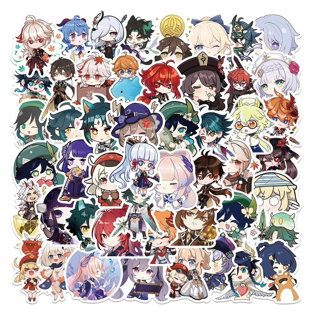Genshin Impact Anime Stickers 10/30/50PCS for Laptop, Luggage, Motorcycle, Fridge, Kids Gift (Online Order Only)