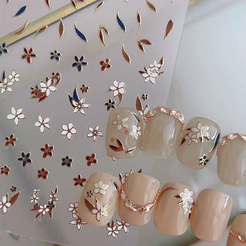Retro Mini Flower Vintage Leaves Hot Stamping Petal Daisy Delicate Chic Self Adhesive Nail Art Stickers Manicure Decal Wholesale (ONLINE ORDER ONLY)