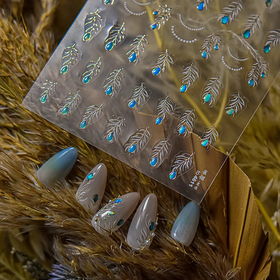Charming Blue Sparrow Feather Rhinestone Wings Peacock Sparrow Dreamy Jelly Stars Self Adhesive Nail Art Stickers Manicure Decal (ONLINE ORDER ONLY)