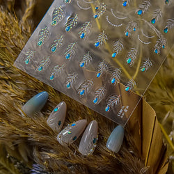 Charming Blue Sparrow Feather Rhinestone Wings Peacock Sparrow Dreamy Jelly Stars Self Adhesive Nail Art Stickers Manicure Decal (ONLINE ORDER ONLY)
