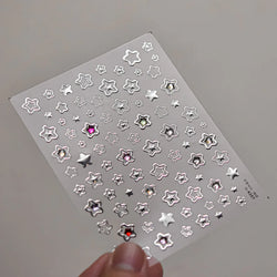 Colored Crystal Star Love Heart Shiny Silver Hollowed Smudging Rainbow Flower Jelly Embossed Nail Art Stickers Manicure Decals (ONLINE ORDER ONLY)