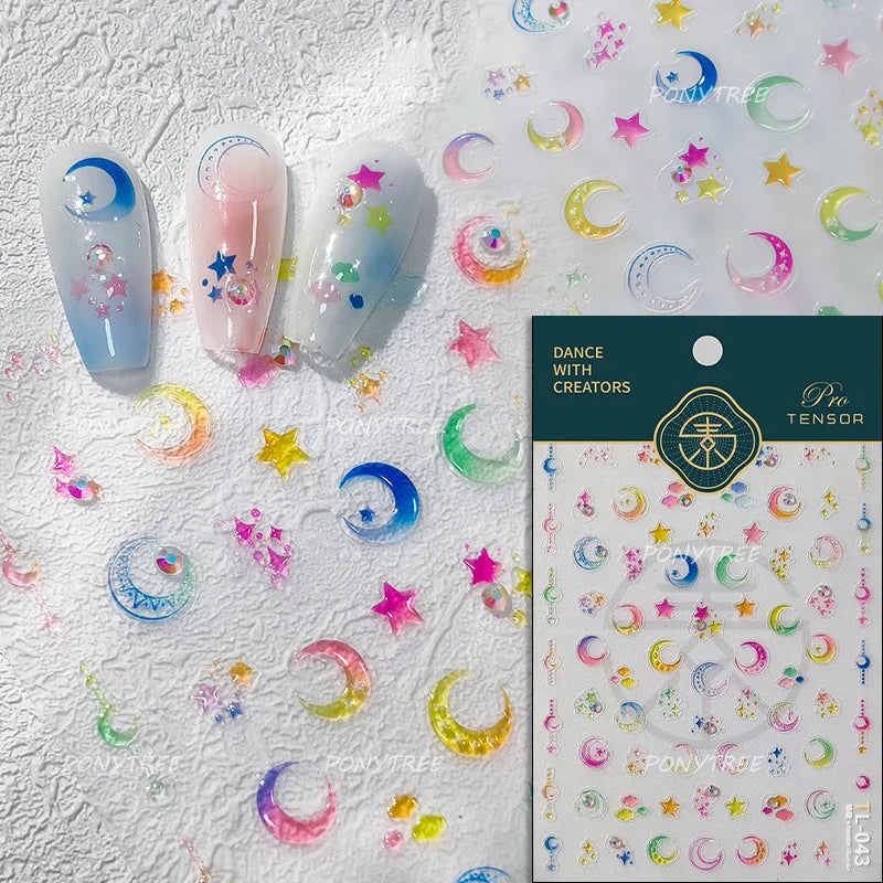 Colourful Graffiti Round Dot Line Water Droplet Cute Comma Geometric Jelly 5D Self Adhesive Nail Art Stickers Manicure Decals (Online Order Only)