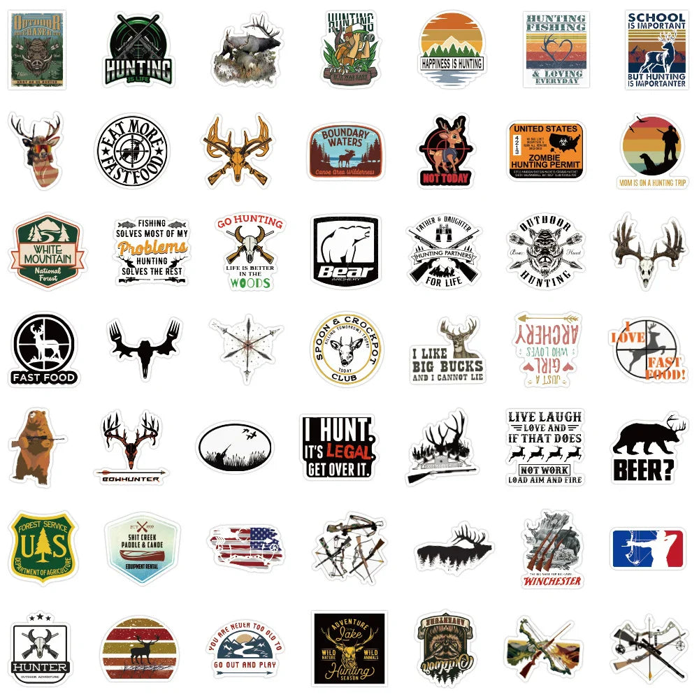 10/30/50/100pcs Cool Outdoor Hunting Stickers Waterproof Decals Luggage Laptop Water Bottle Bike Notebook Car Sticker Kid Toy (ONLINE ORDER ONLY)