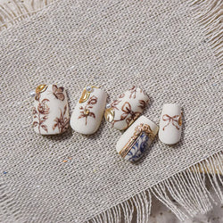 Brown Blue White Hand Drawn Sketch Plants Leaves Bowknot Butterfly Flowers Adhesive Nail Art Decoration Stickers Manicure Decals (Online Order Only)