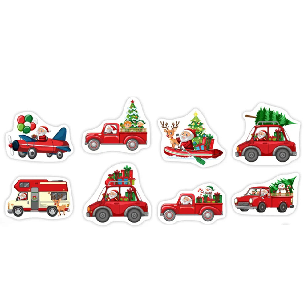 100-500pcs Heterotypic Christmas Themed Santa Claus Transportation Stickers 8 Designs 2.5 cm/1 inch DlY Graffiti Holiday Labels (Online Order Only)