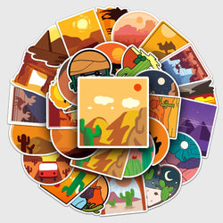 50Pcs Pack Cartoon Desert Sticker Vinyl Waterproof for DIY Water Bottle Laptop Scrapbooking Luggage Guitar Skateboard (ONLINE ORDER ONLY)