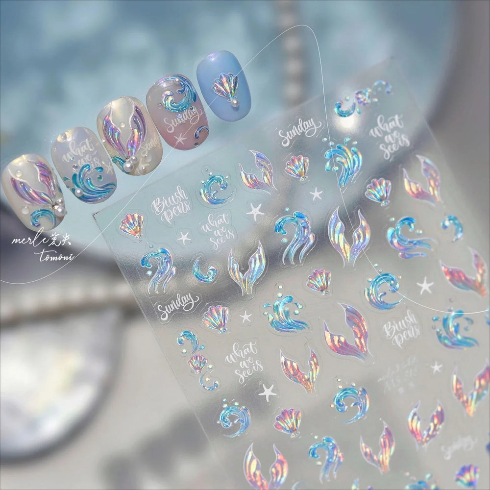 Shiny Mermaid Tail Fish Tail Sea Wave Jelly Spoondrift Shell Starfish Ocean Romantic Delicate Nail Art Stickers Manicure Decals (ONLINE ORDER ONLY)