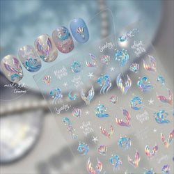 Shiny Mermaid Tail Fish Tail Sea Wave Jelly Spoondrift Shell Starfish Ocean Romantic Delicate Nail Art Stickers Manicure Decals (ONLINE ORDER ONLY)