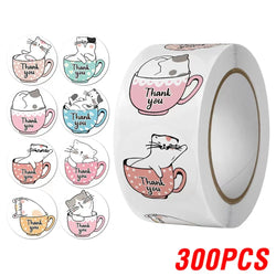 100-500pcs Cute Cat Stickers Animal Cartoon Label Gifts Decoration School Reward Encourage Student Stationery Thank You Stickers (ONLINE ORDER ONLY)