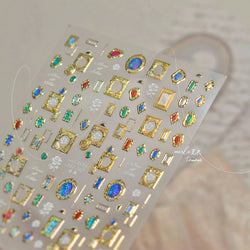 Retro Glass Geometry Glaze Rectangle Round Rose Camellia Adhesive Nail Art Stickers Frame Gemstone Charm Noble Manicure Decals (ONLINE ORDER ONLY)
