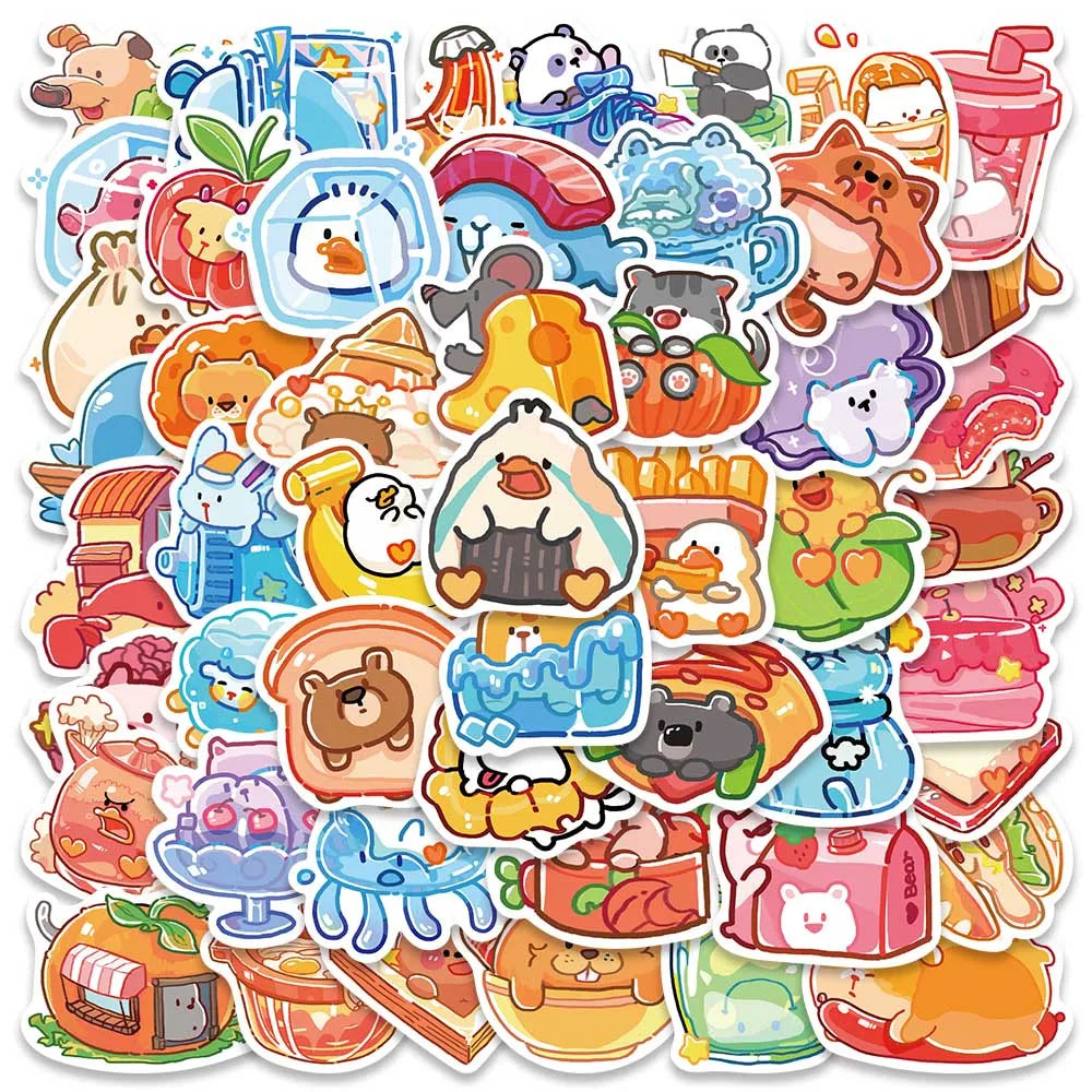 50pcs Cute Cartoon Animals Stickers For Laptop Water Bottle Guitar Luggage Waterproof Graffiti Stationery Vinyl Decals (ONLINE ORDER ONLY)