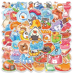 50pcs Cute Cartoon Animals Stickers For Laptop Water Bottle Guitar Luggage Waterproof Graffiti Stationery Vinyl Decals (ONLINE ORDER ONLY)