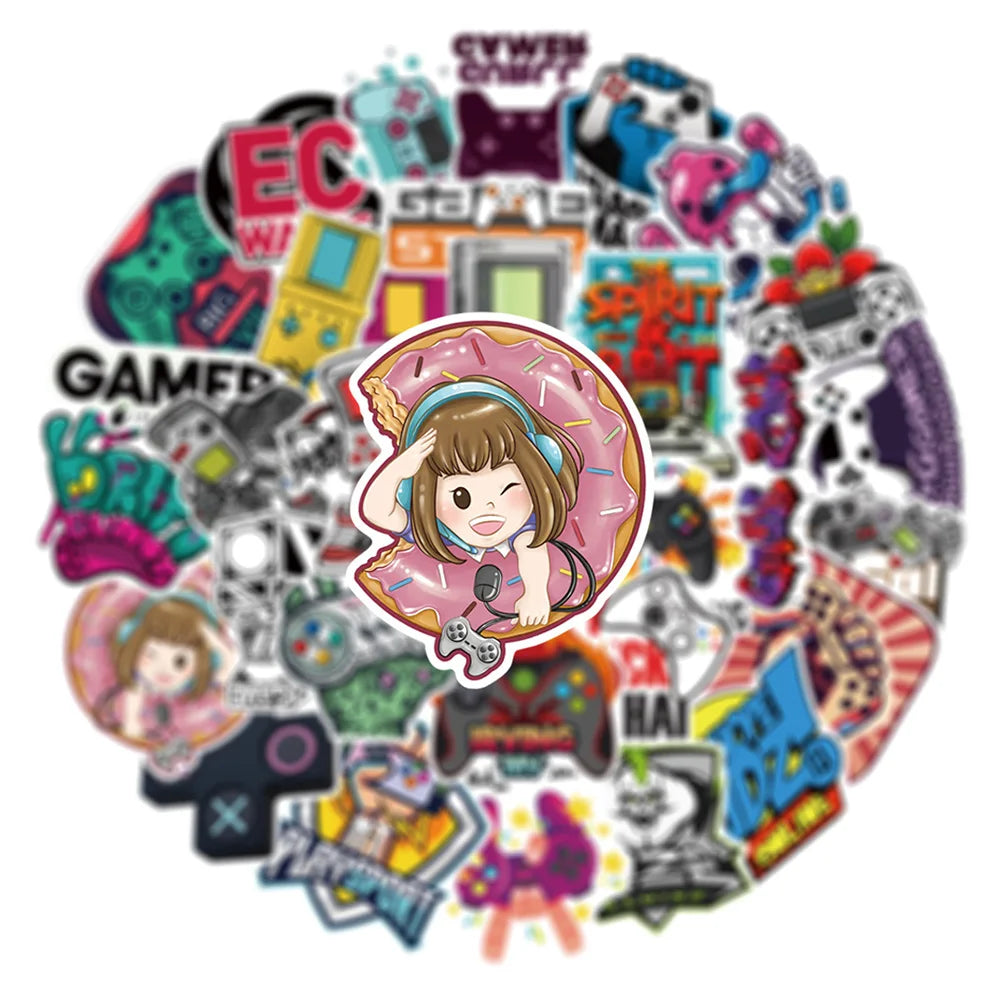 10/30/50PCS Cool Joystick Gamepad Video Game Stickers Graffiti DIY Notebook Phone Laptop Bike Cute Cartoon Decals Kids Toys Gift (ONLINE ORDER ONLY)