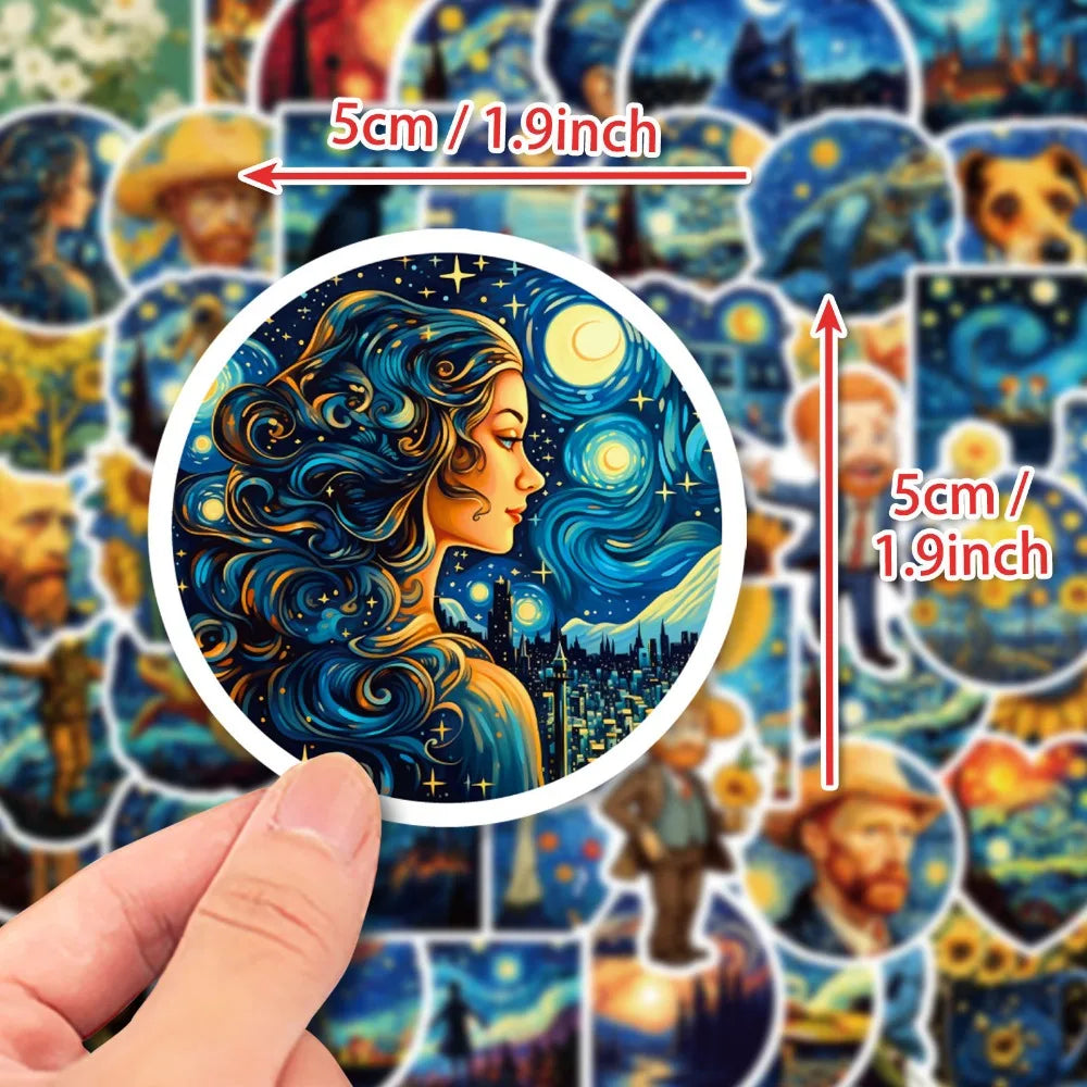 50Pcs Van Gogh Stickers Stationery Aesthetic Kids Toys Cool Items DIY Notebook Phone Skateboard Laptop Water Bottle Decal (ONLINE ORDER ONLY)